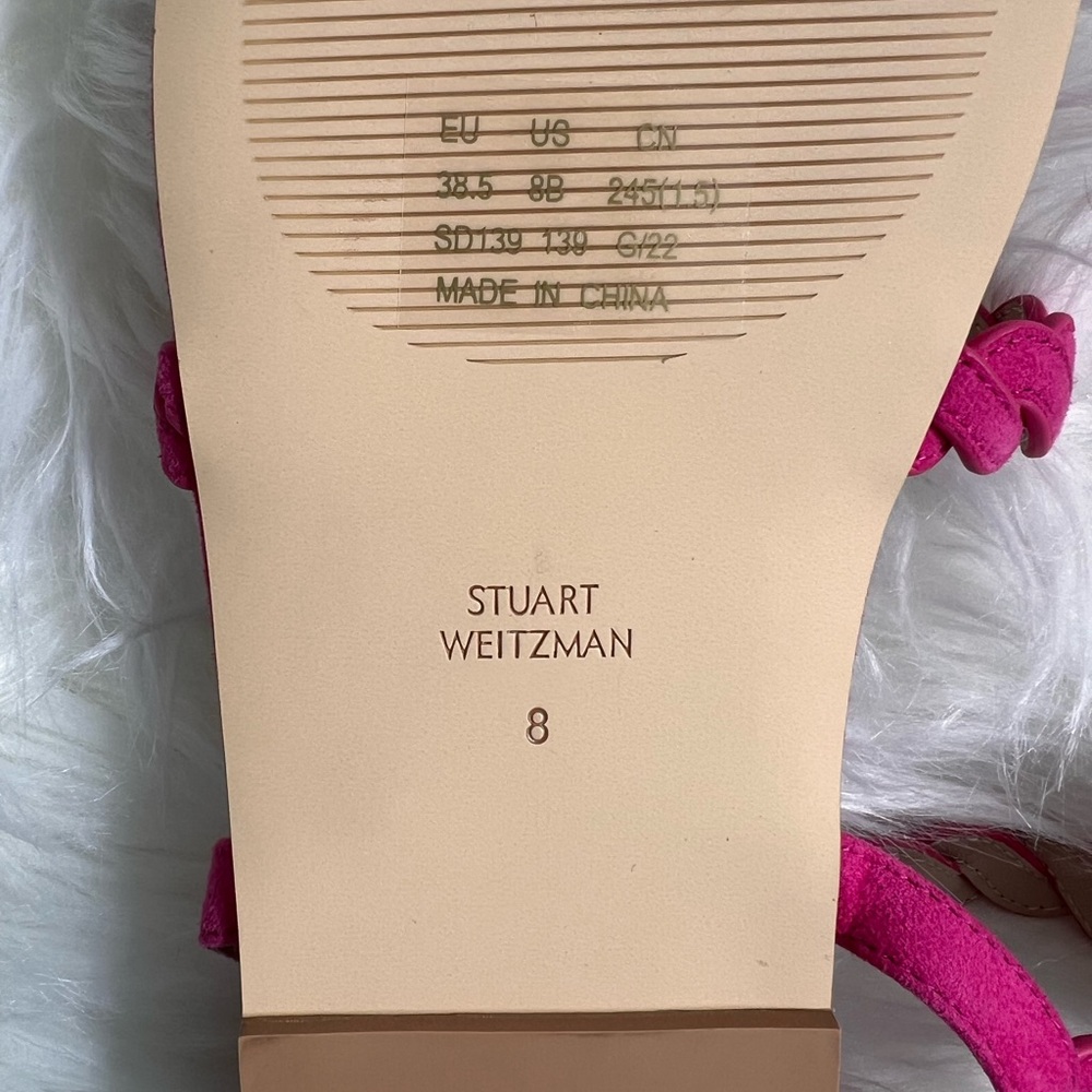 NWT Stuart Weitzman Pink Braided Strap Sandals Size 8 Suede Flat Summer Sandal - Picture 9 of 9